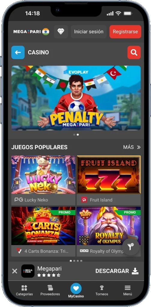 Megapari app – Lobby del casino