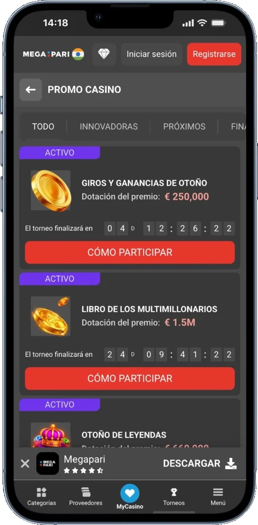 Megapari app – Torneos y promociones